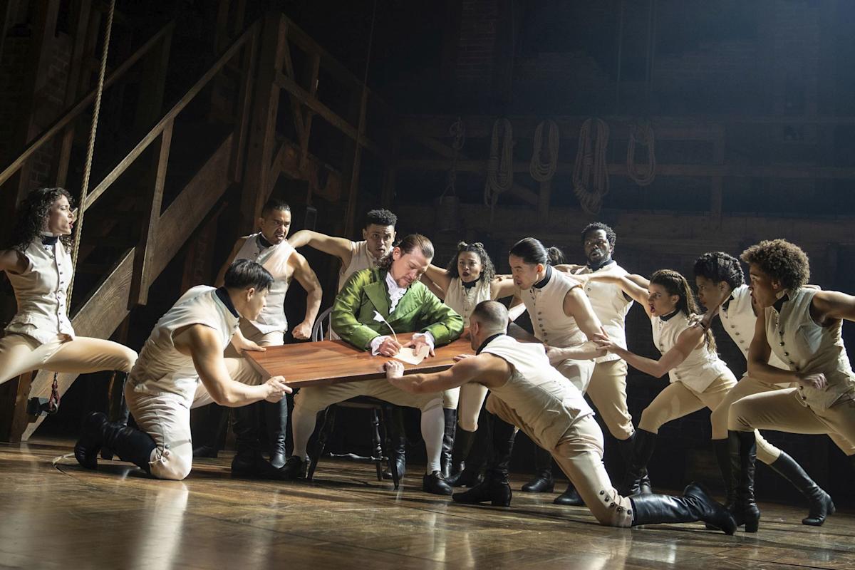Actors on stage for Hamilton