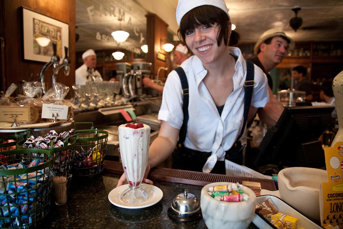 white raspberry shake at Brooklyn Farmacy &amp; Soda Fountain