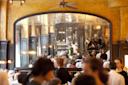 Mirror in interior of Balthazar Restaurant in Soho, NYC