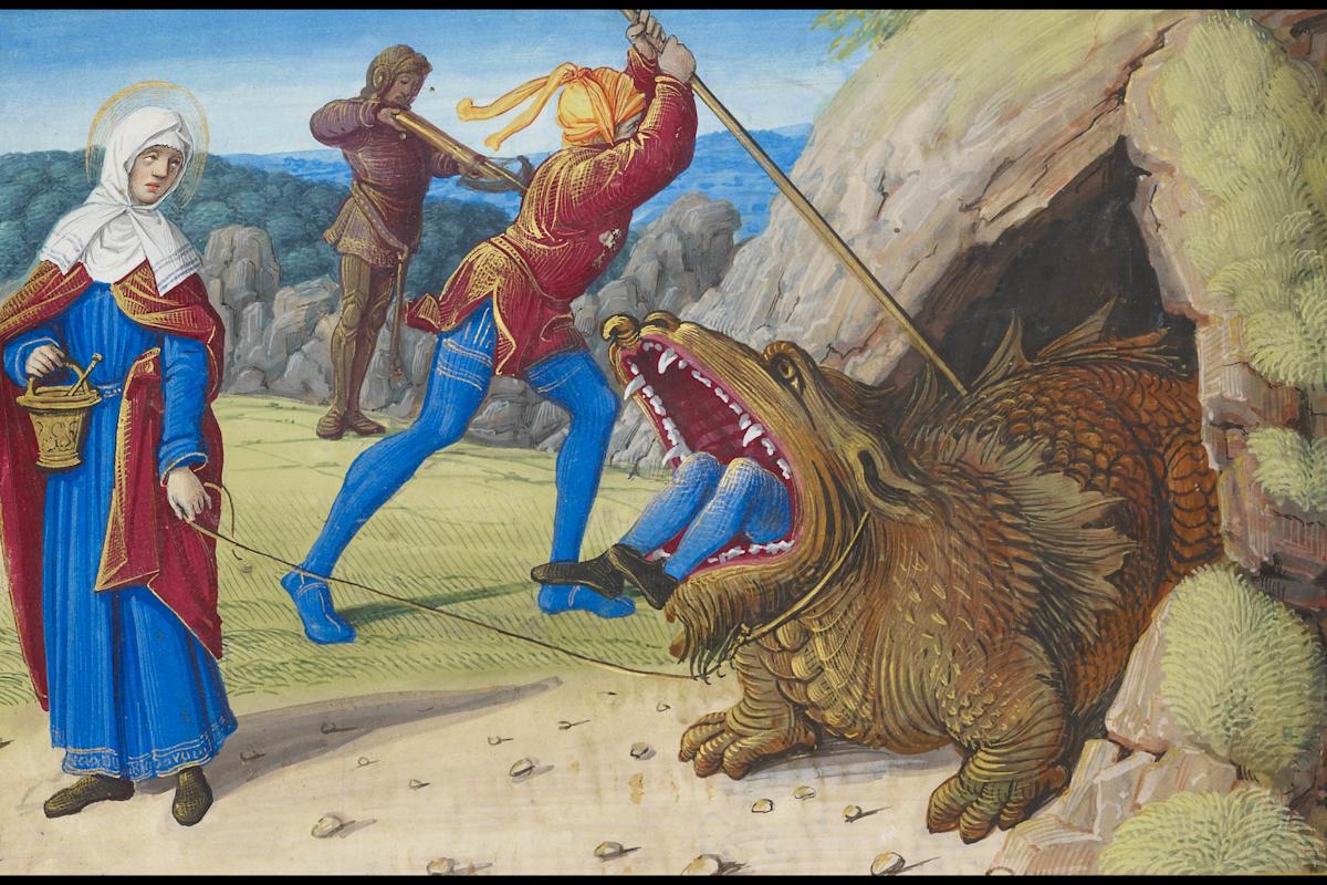  e Taming the Tarasque, from Hours of Henry VIII, France, Tours, ca. 1500.  e Morgan Library &amp; Museum, MS H.8, fol. 191v, detail. Photography by Graham S. Haber, 2013.