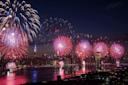 Fourth of July fireworks over Manhattan Skyline