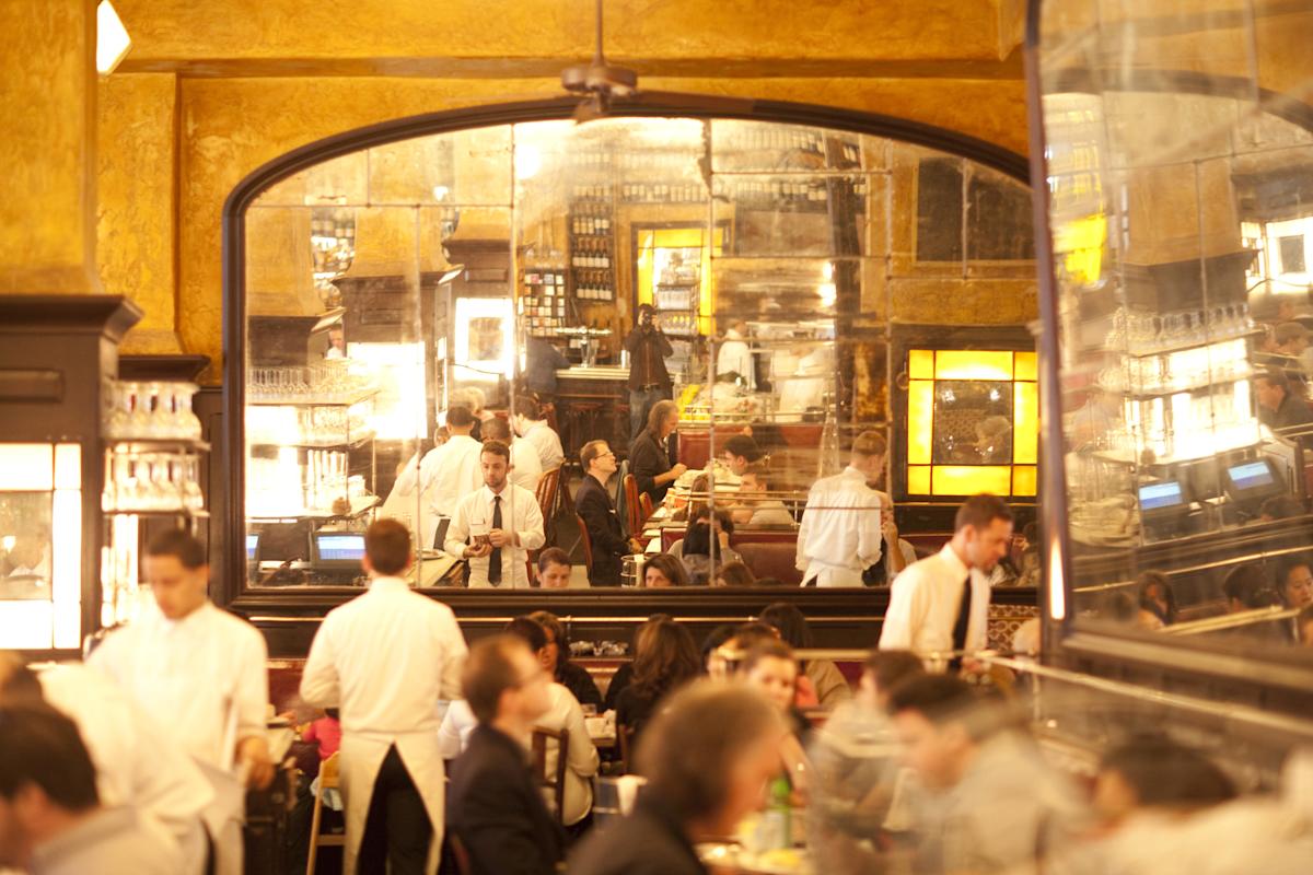 People dining at Balthazar Restaurant in Soho, NYC