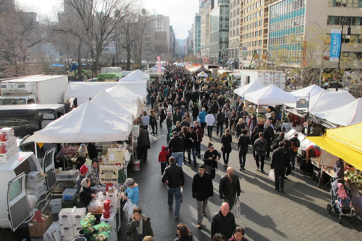 Overhead view of Union Square Market in Manhattan, NYC