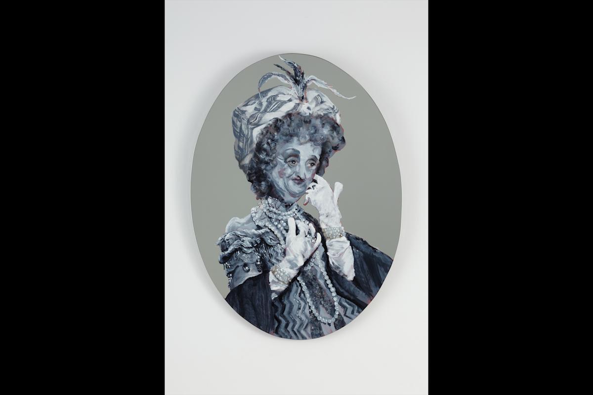 Rachel Feinstein
Eileen With Gloves, 2009
Enamel on mirror
Artwork &copy; Rachel Feinstein; courtesy of the artist and Marianne Boesky Gallery, New York and Aspen