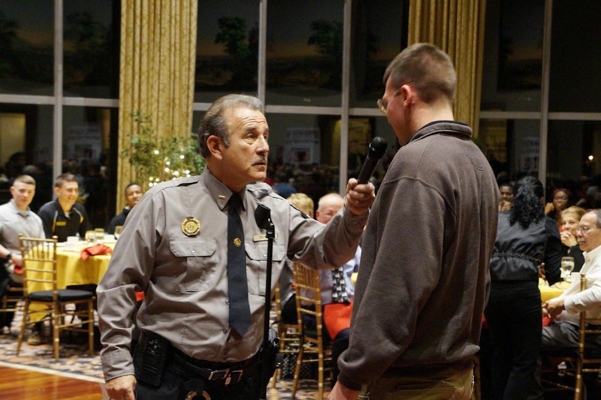 A nys trooper investigates the audience at The Killing Kompany