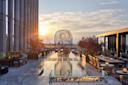 Equinox Hotel terrace at sunset in  Hudson Yards, NYC