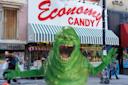 Slimer from Ghostbusters in front of Economy Candy