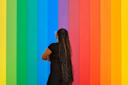 A person looks at art at the Museum of Modern Art