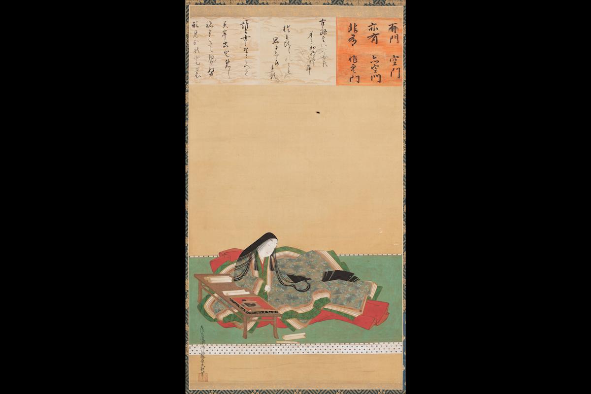 Portrait-Icon of Murasaki Shikibu (Signature Image) Painted by Tosa Mitsuoki (1617-1691) Edo Period (1615-1868) 17th Century Hanging Scroll; ink and color on ink. On loan from Ishiyamadera Temple, Shiga Prefecture