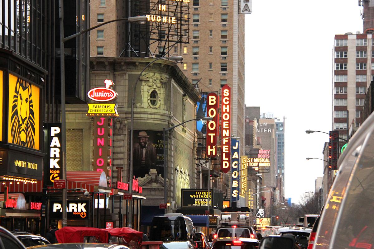 Broadway shows and Theater signs in Times Square, NYC