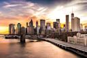Skyline of Downtown Manhattan at sunset