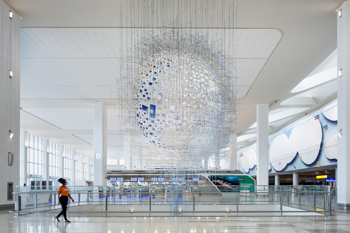 Sarah Sze, Shorter than the Day (2020). Commissioned by LaGuardia Gateway Partners in partnership with Public Art Fund for LaGuardia Airport&rsquo;s Terminal B. Photo: Nicholas Knight. Courtesy of the artist and LaGuardia 