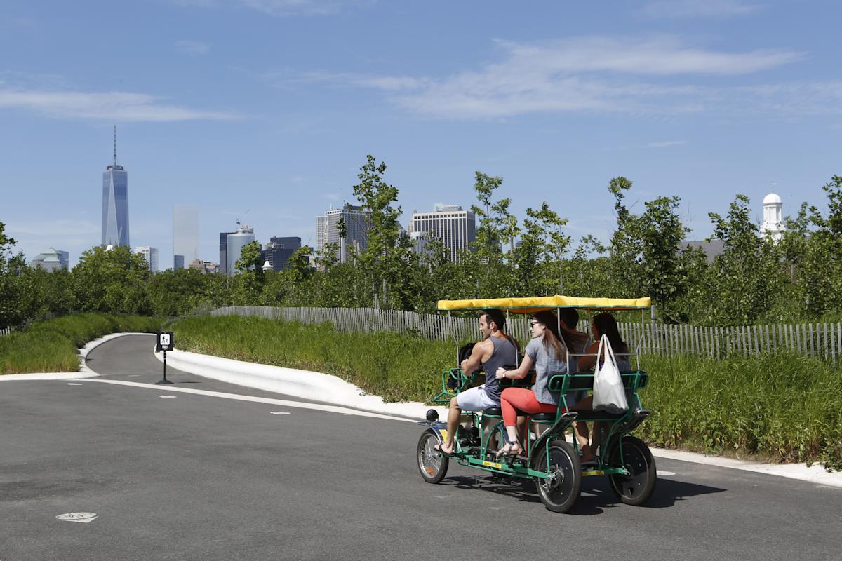 People in golf cart at Governor's Island 