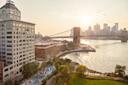 View of the Brooklyn Bridge and Brooklyn Bridge Park from the Manhattan Bridge, Brooklyn, NYC