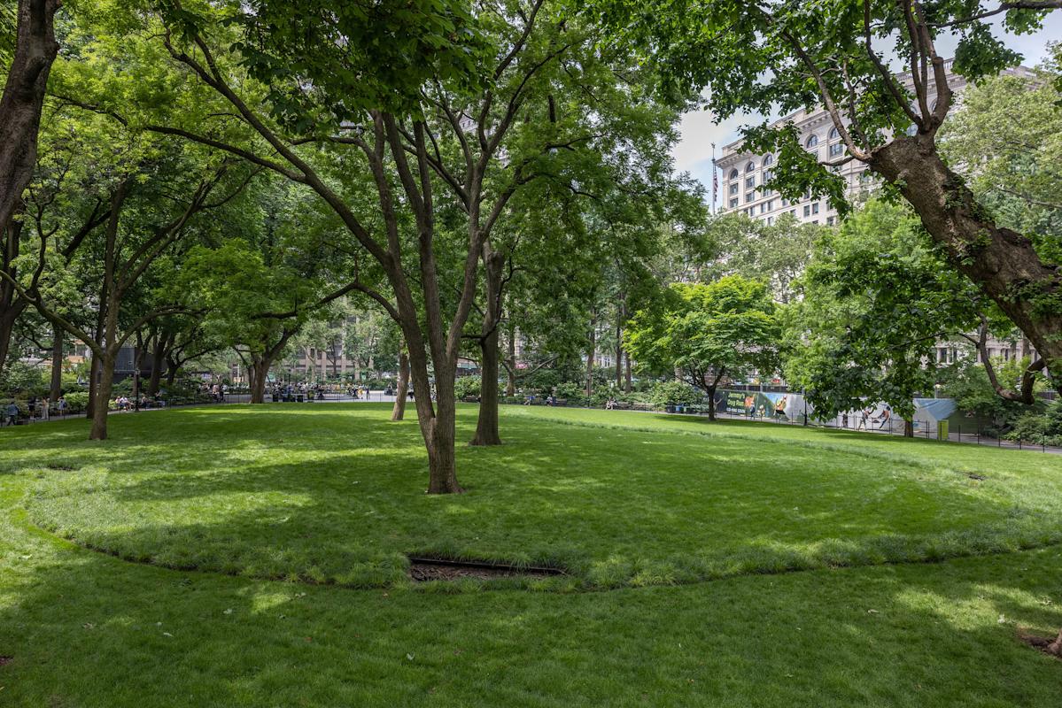 Cristina Iglesias (Spanish, b. 1956), Landscape and Memory, 2022. Bronze, stainless steel, electrical pump. Five objects, each approximately 10 feet long x 6 feet wide x 2 feet deep. Collection the artist, courtesy Marian Goodman Gallery. &copy; Cris