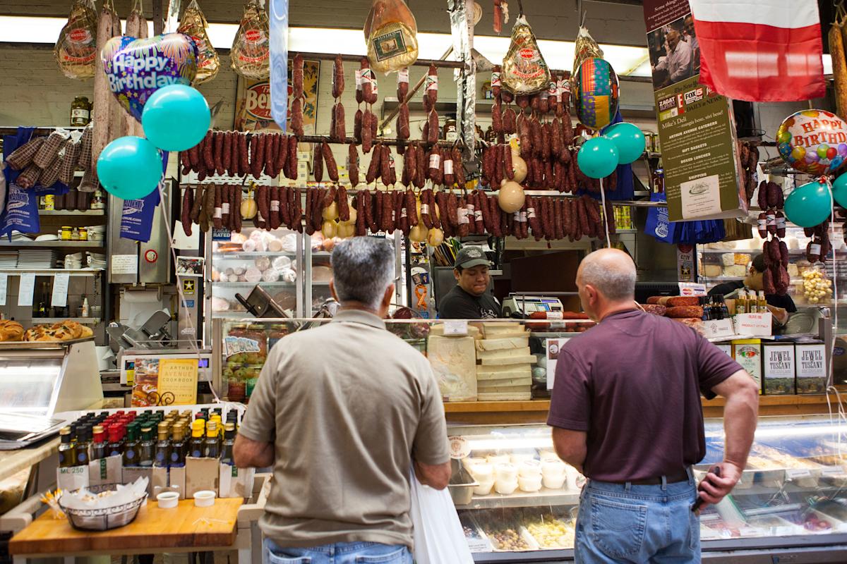 Shoppers at Arthur Ave Retail Market, Bronx, Arthur Ave