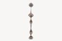 A tall, slender hanging sculpture made of woven wire, featuring a series of bulbous, organic shapes connected in a vertical formation against a plain white background.