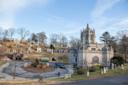 chapel and gravestones at Greenwood Cemetery in Brooklyn