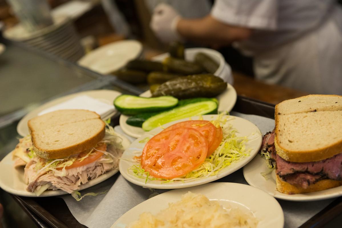 Turkey and Pastrami sandwich in Katz Delicatessen in the Lower East Side, NYC