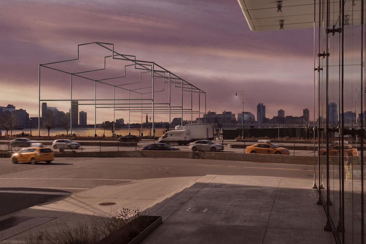 Rendering of the proposed project, Day&rsquo;s End by David Hammons, as seen from the Whitney Museum of American Art. Courtesy, Guy Nordenson and Associates