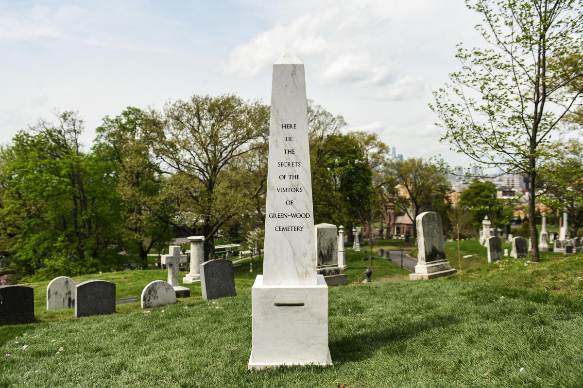 Sophie Calle, "Here Lie the Secrets of the Green-Wood Cemetery." Courtesy, Creative Time. Photo: Leandro Justen