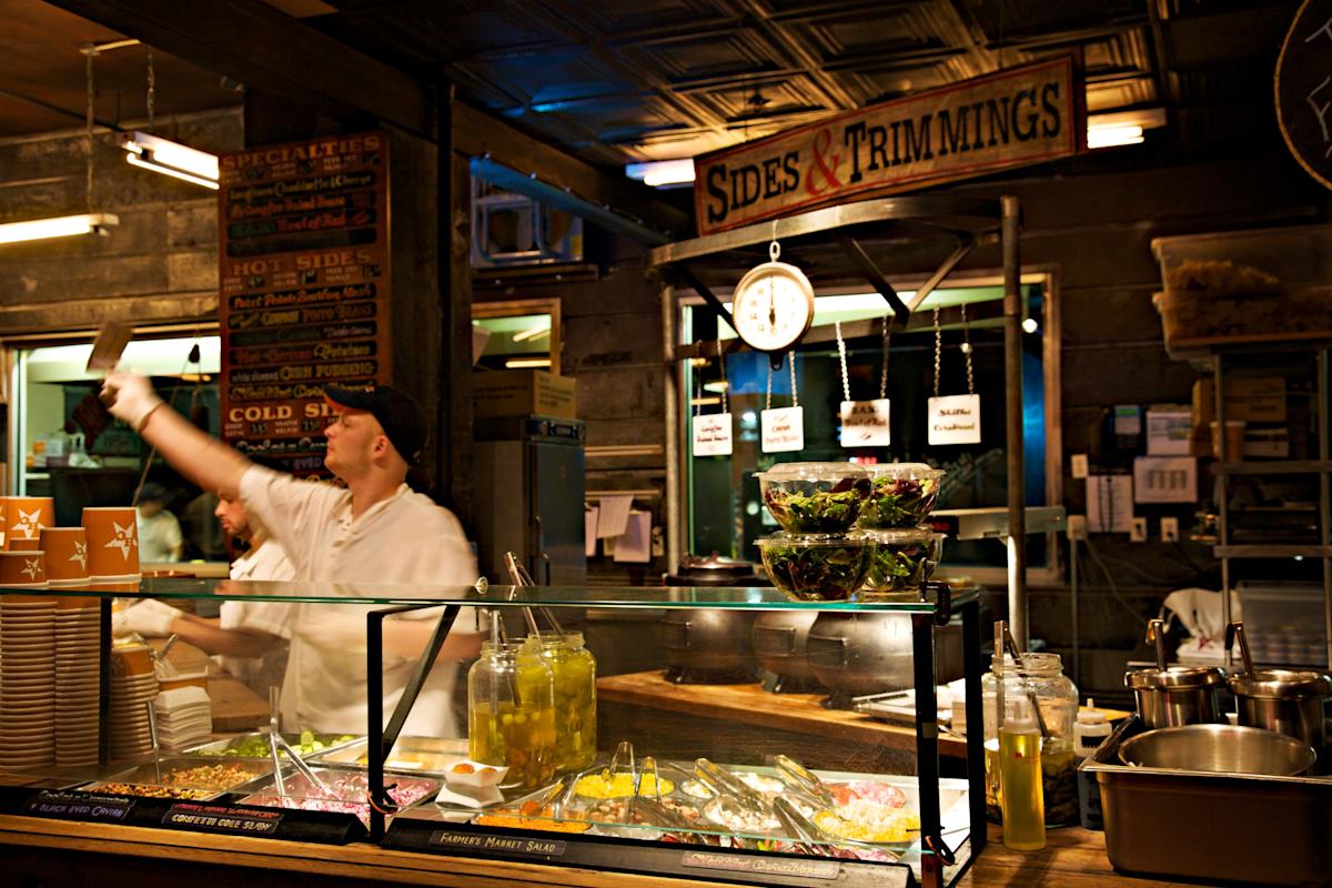 Salad bar inside of  Hill Country Barbecue Market in Manhattan,NYC