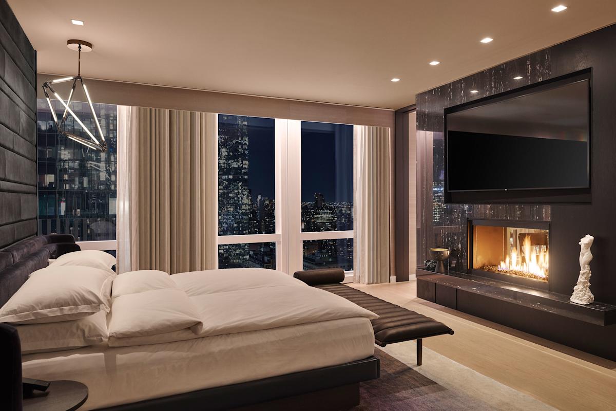 bedroom fireplace  in Equinox Hotel in  Hudson Yards, NYC