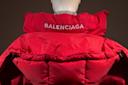 Balenciaga by Demna Gvasalia, puffer coat, red polyester, duck down, metal, fall 2016, France, museum purchase.