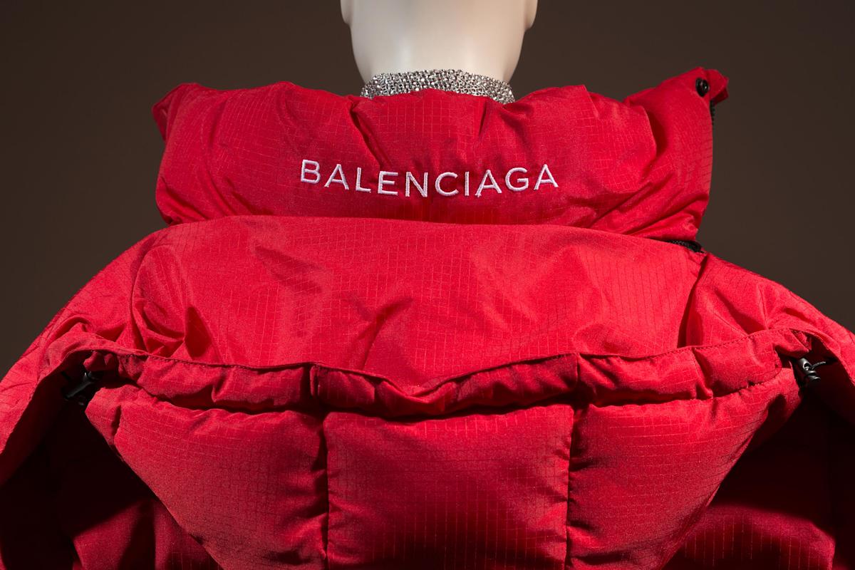 Balenciaga by Demna Gvasalia, puffer coat, red polyester, duck down, metal, fall 2016, France, museum purchase.