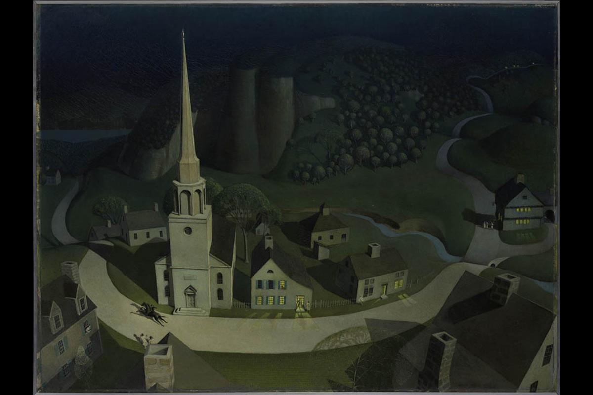Grant Wood (1892&minus;1942), Midnight Ride of Paul
Revere, 1931. Oil on Masonite. Metropolitan
Museum of Art, New York; Arthur Hoppock Hearn
Fund, 1950, 50.117