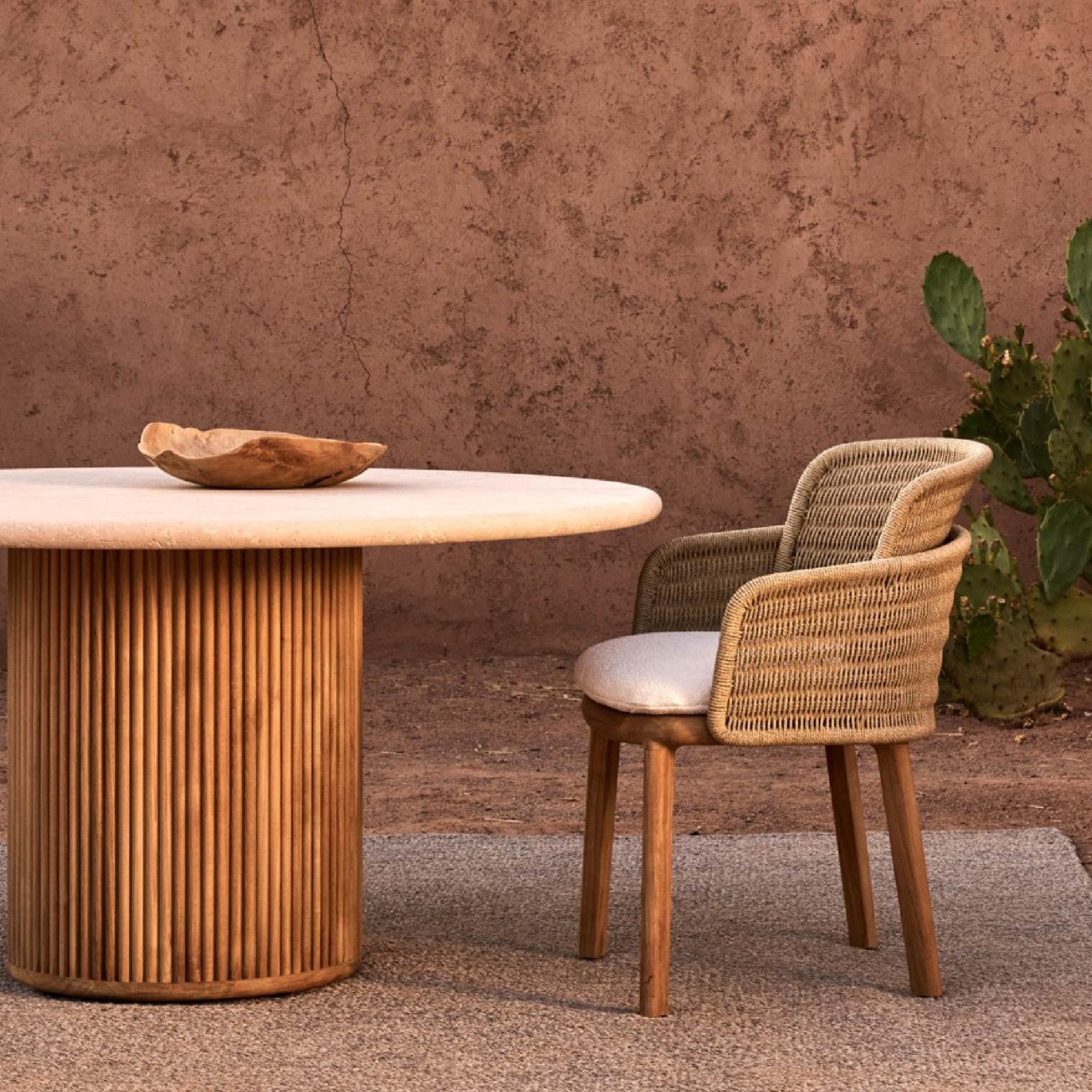 Otto Round Travertine and Suro Armchair