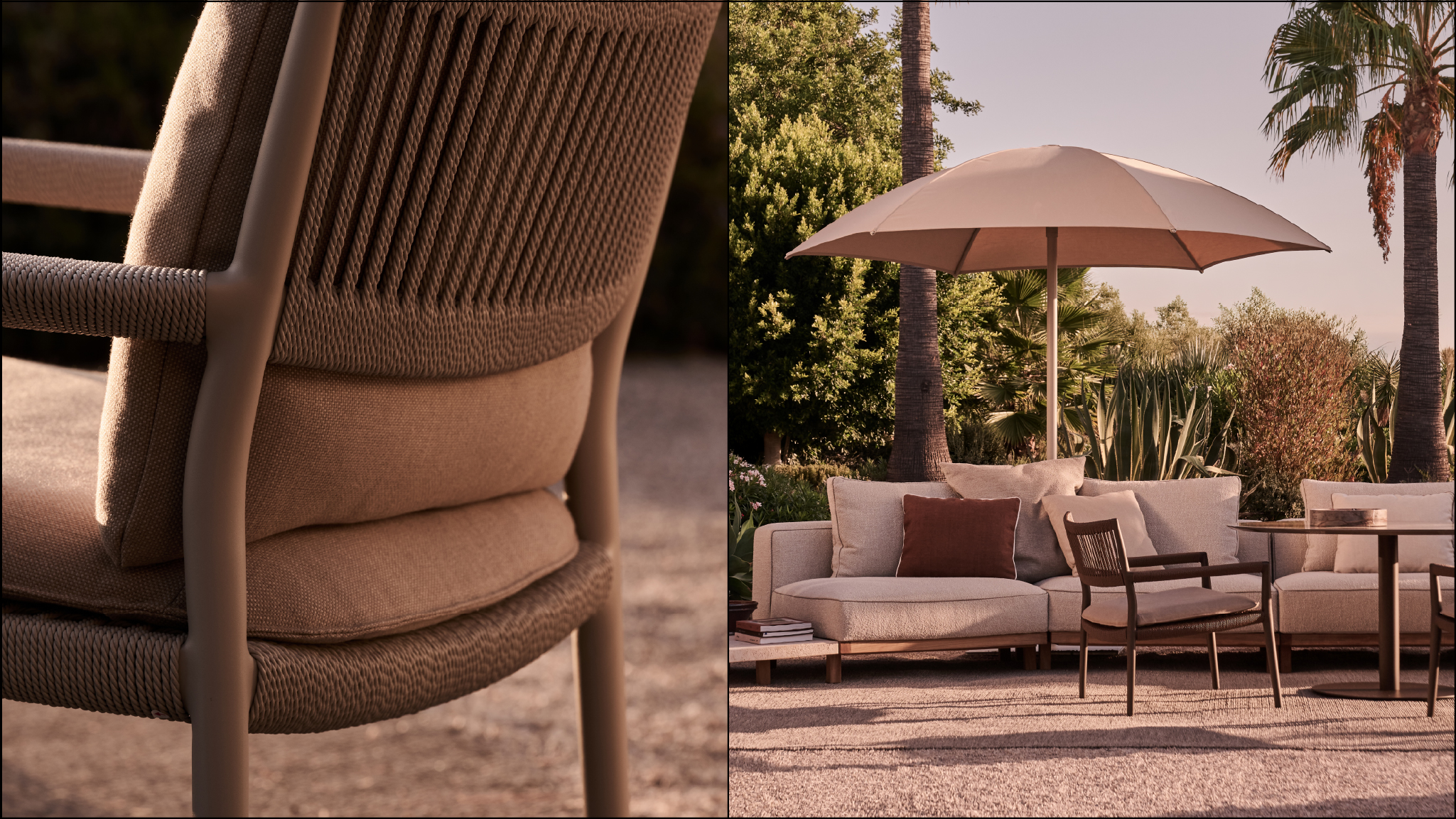 Nagomi lounge chair, Vis À Vis sofa, Verna umbrella