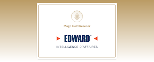 The badge of the new gold partner woth the logo of EDWARD IA