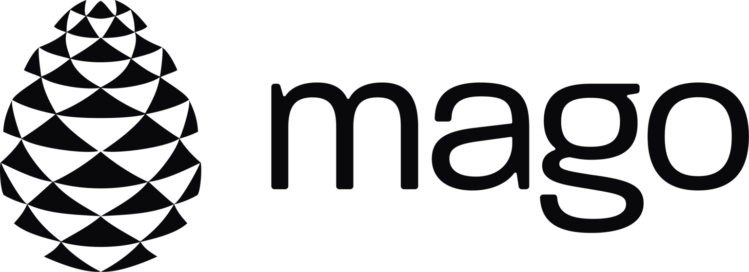 Mago logo featuring the geometric pinecone icon and modern typography.