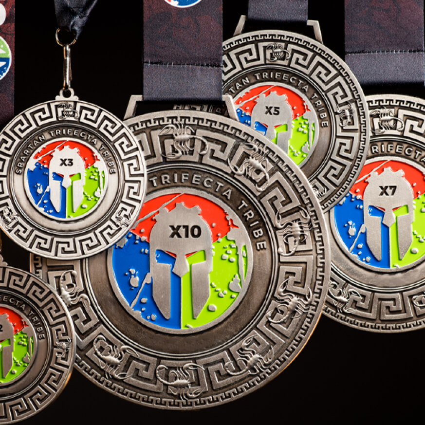 Details about   Spartan Trifecta Tribe Medal Wedge Display Courage Camarader Competition 