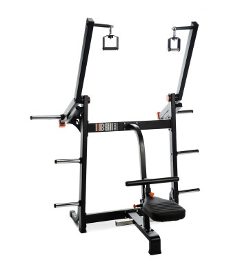 115pl_jpeg.jpg – Counterbalanced independent levers
Multi-jointed handles that follow the movement
Adjustable thigh support
Footrest
Adjustable seat
2 pairs of weight holders on side frame

Separate bracket for floor fixing
NOTE! The machine is only delivered in this color combination. – Nordic Gym