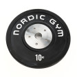 70010.jpg – Helgummerad träningsviktskiva med skruvat stålcentrum för skivstångsträning.
Denna skiva är 32mm bred. – Nordic Gym