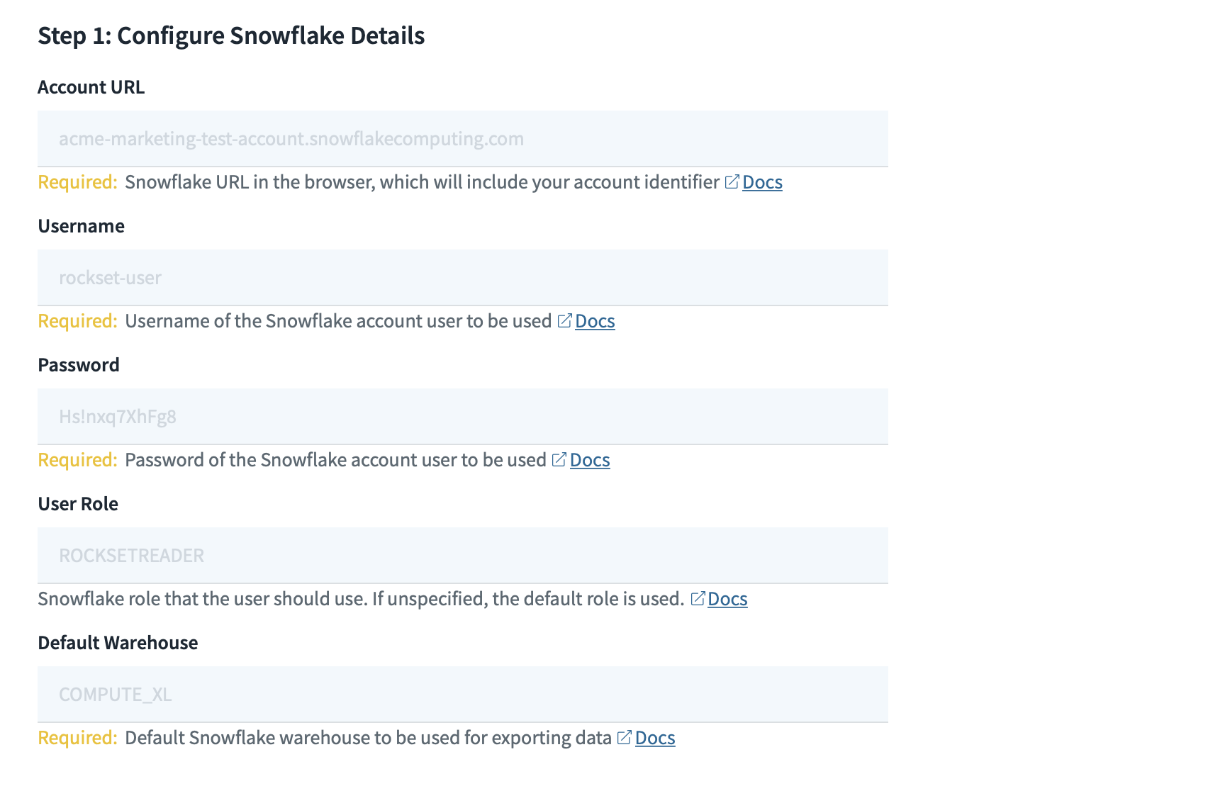 Configure Snowflake details