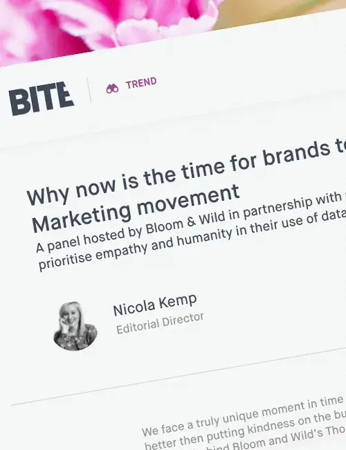 The beginning of an online article, written for BITE. The title of the it reads: Why now is the time for brands to harness power of the Thoughtful Marketing movement.