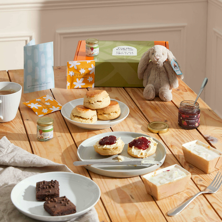 When leaving home is at its hardest, treat them to afternoon tea they can enjoy from their sofa. They’ll find an assortment of scones (with all the trimmings) and cakes inside, plus a Jellycat bunny for baby.