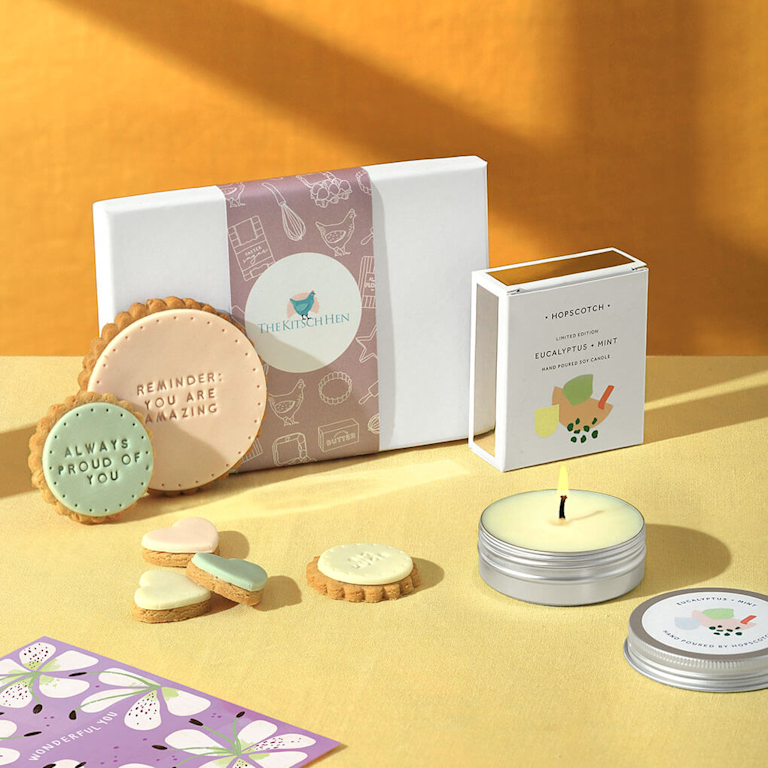 The Pick-Me-Up in a Box bundle on a yellow background