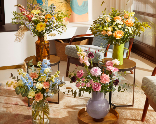 four hand tied bouquets
