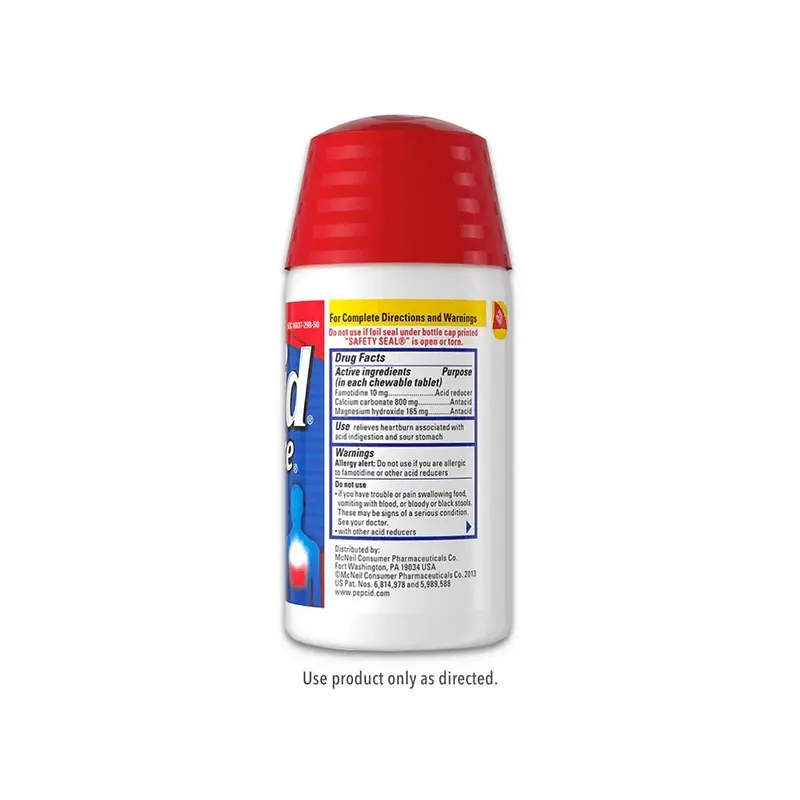 Pepcid® Complete back of bottle rotated to the side
