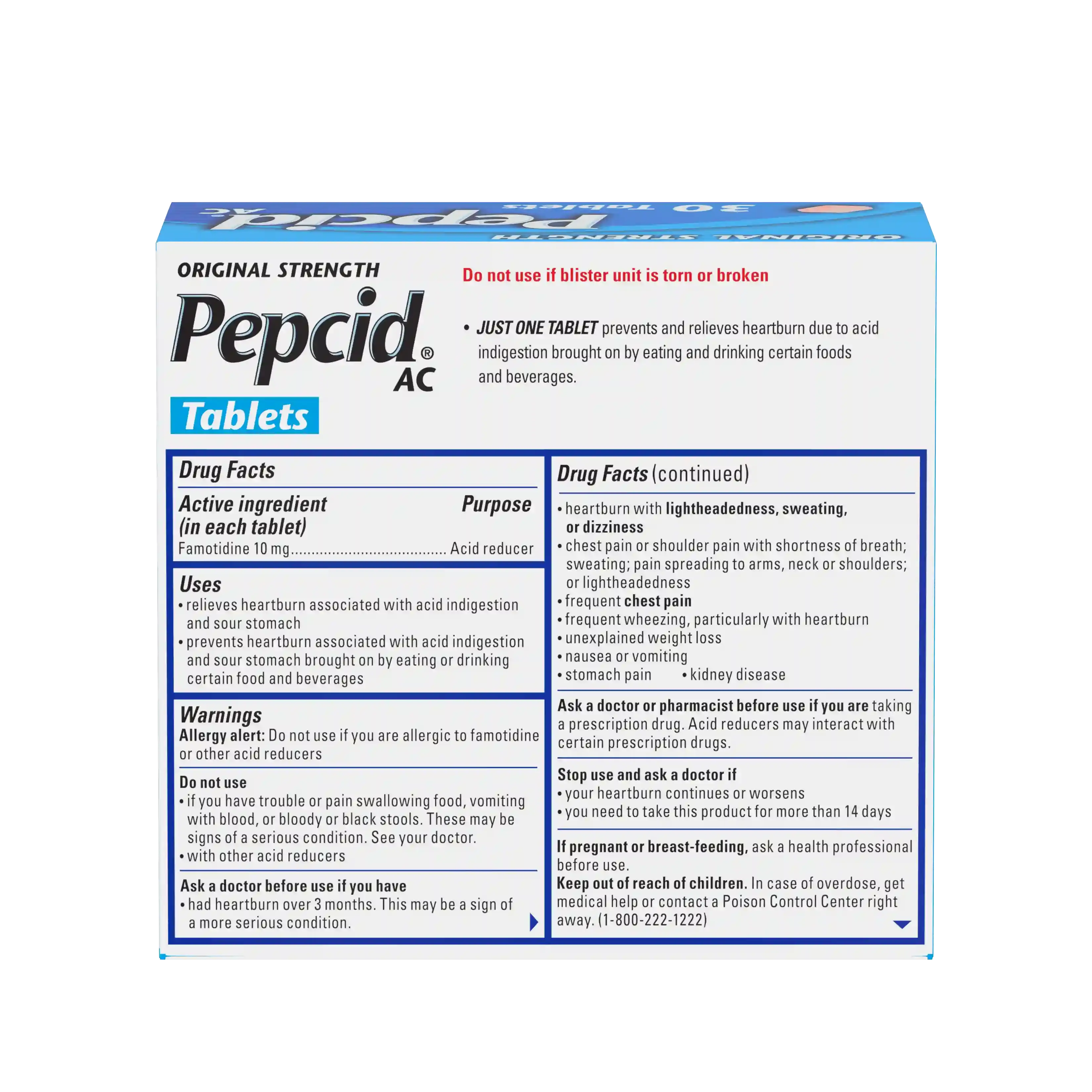 Original Strength PEPCID AC® Tablets Drug Facts