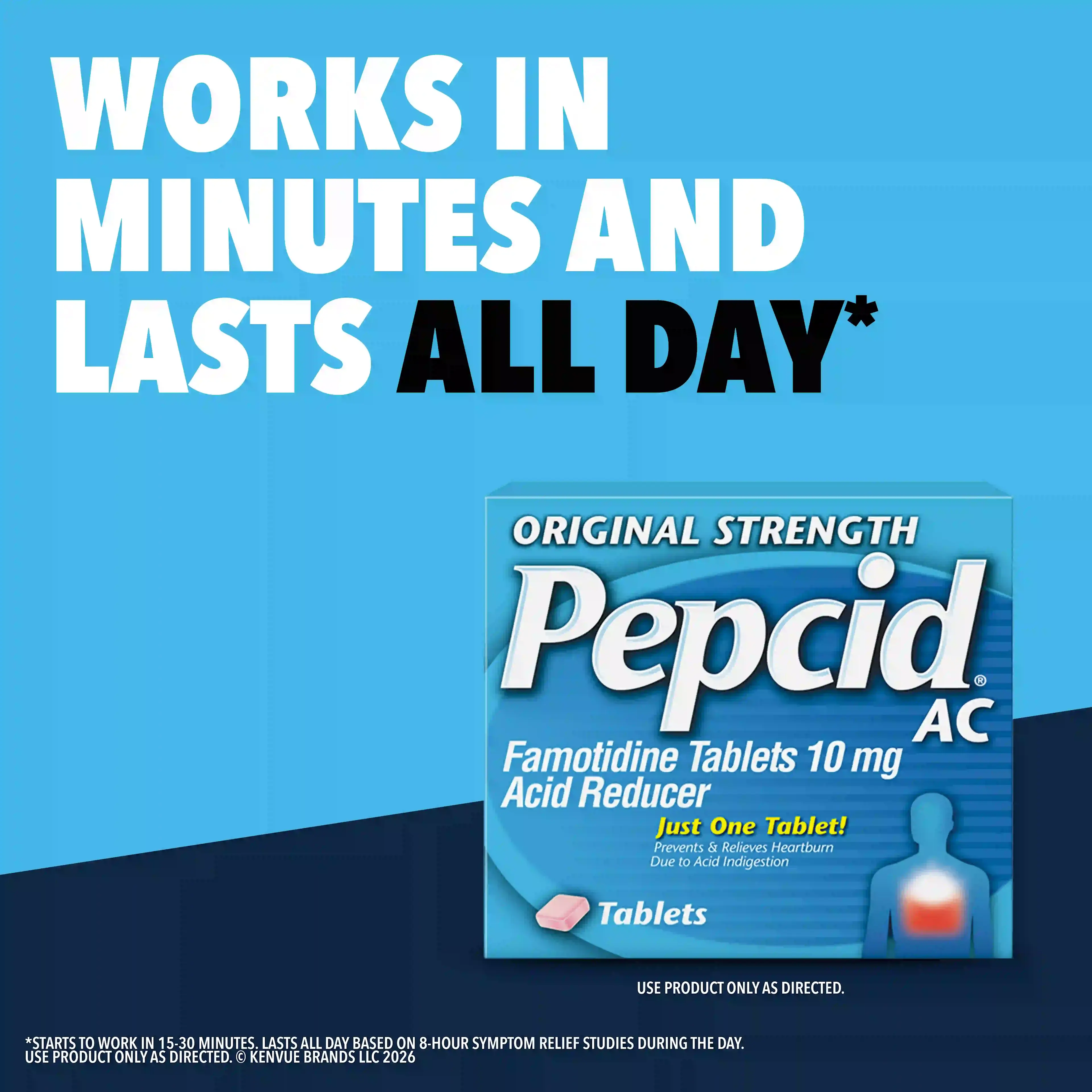 Original Strength PEPCID AC® works in minutes