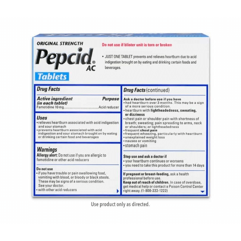 Original Strength Pepcid® AC back of package