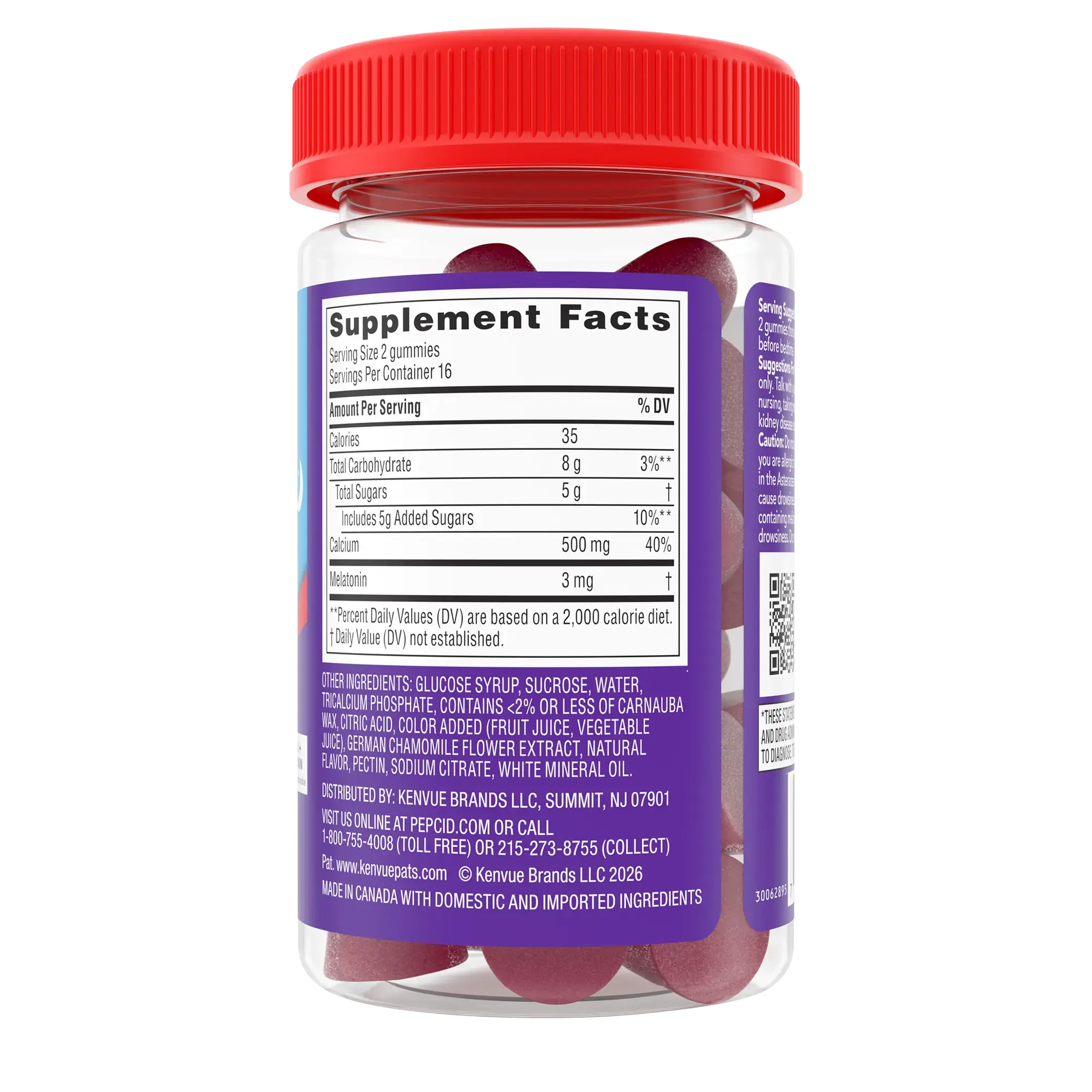 PEPCID Soothing Gummies Heartburn + Sleep Supplement Facts