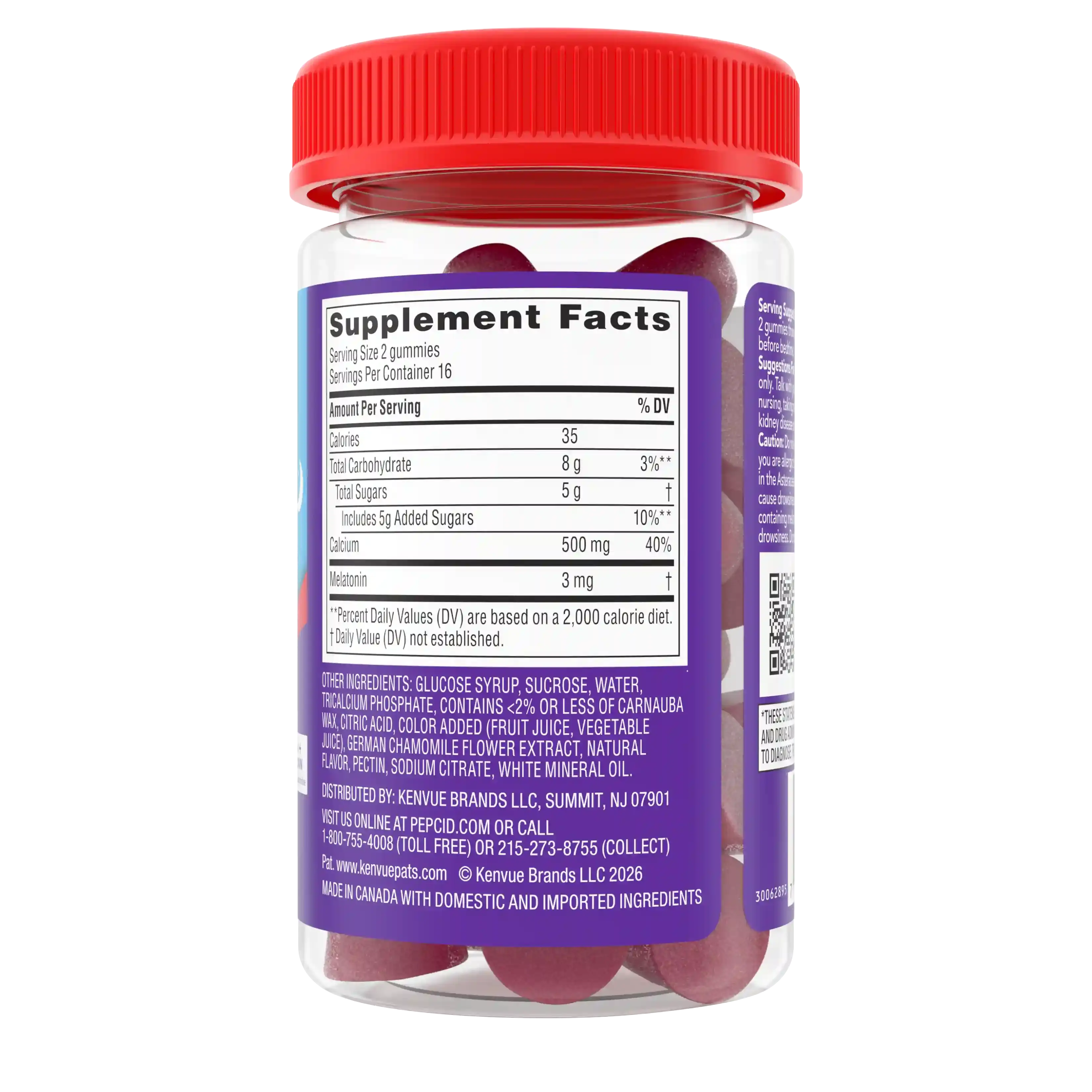 PEPCID® Soothing Gummies, Heartburn Relief + Sleep Support Supplement Facts