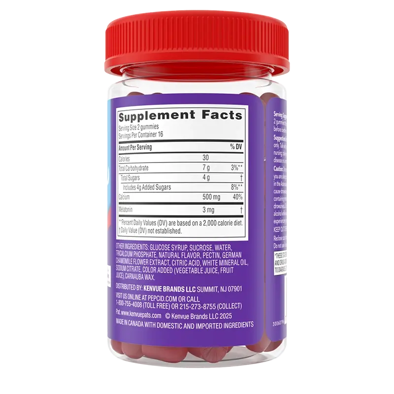PEPCID Soothing Gummies Heartburn + Sleep Supplement Facts