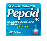 A box of Original Strength Pepcid AC® acid reducer 10 mg tablets for occasional heartburn.